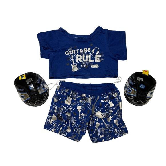 BUILD A BEAR Workshop Outfit -Guitar Graphic Tee + Shorts + Skechers | 3 pieces - Picture 1 of 2